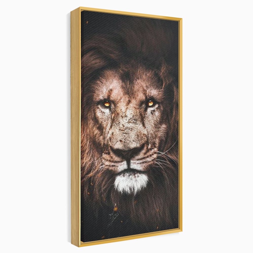 Tablou canvas cu tablou canvas cu leu, in rama de aluminiu auriu